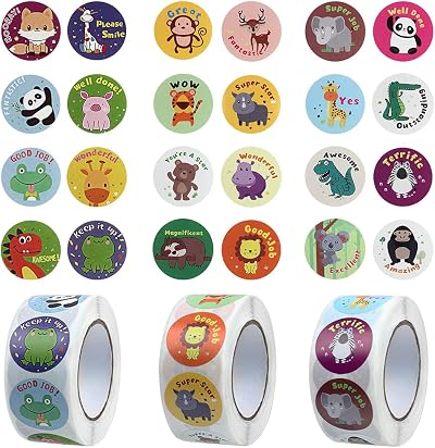 ZTMY 1500Pcs Reward Stickers 3 Roll 24 Designs Multicoloured for Classroom