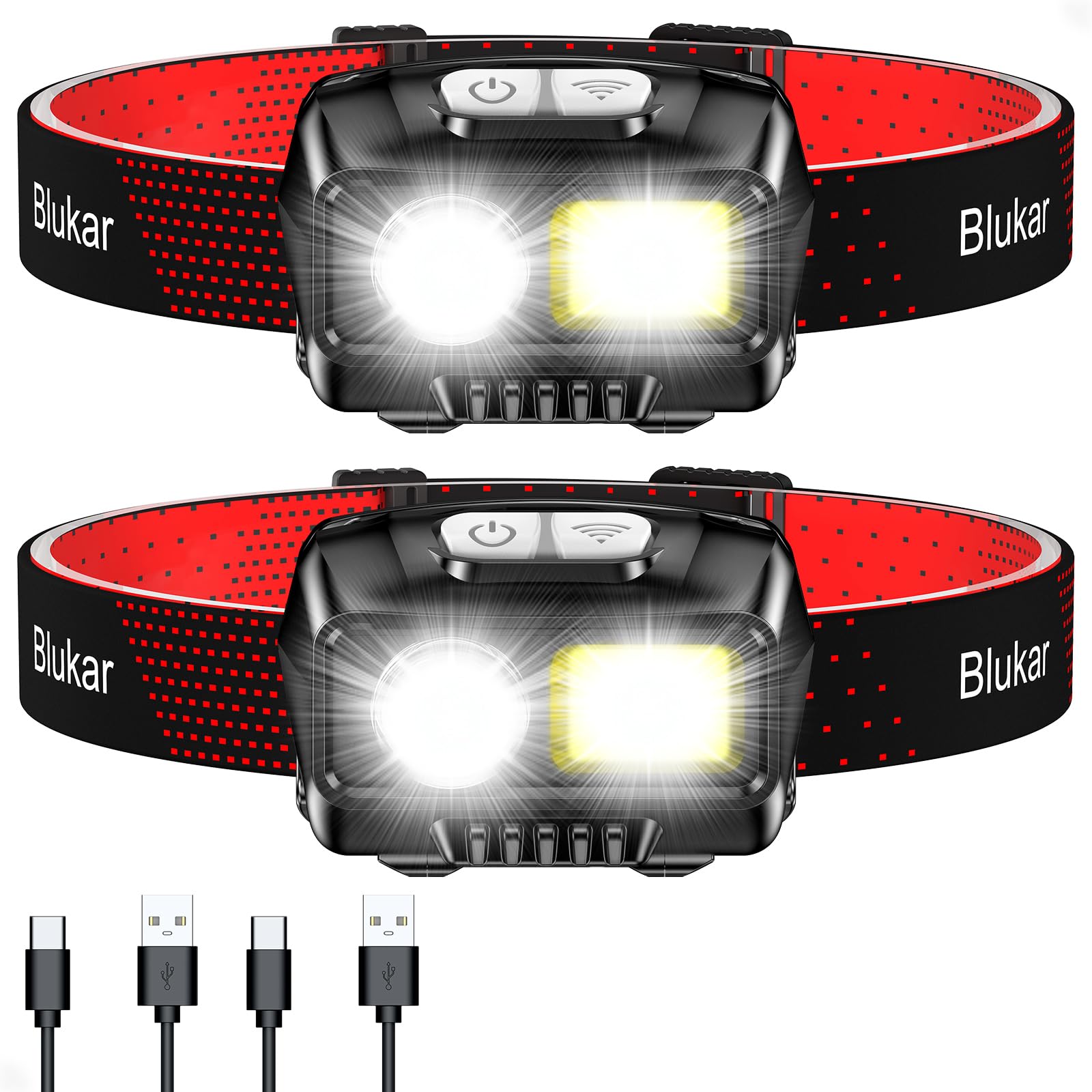 Photo 1 of Blukar LED Headlamp Rechargeable,2000L High Lumen Super Bright Dimmable Headlight Flashlight with Motion Sensor- 8 Modes,Spotlight&Floodlight,IPX5 Waterproof for Camping,Hiking,Running,Fishing -2 Pack