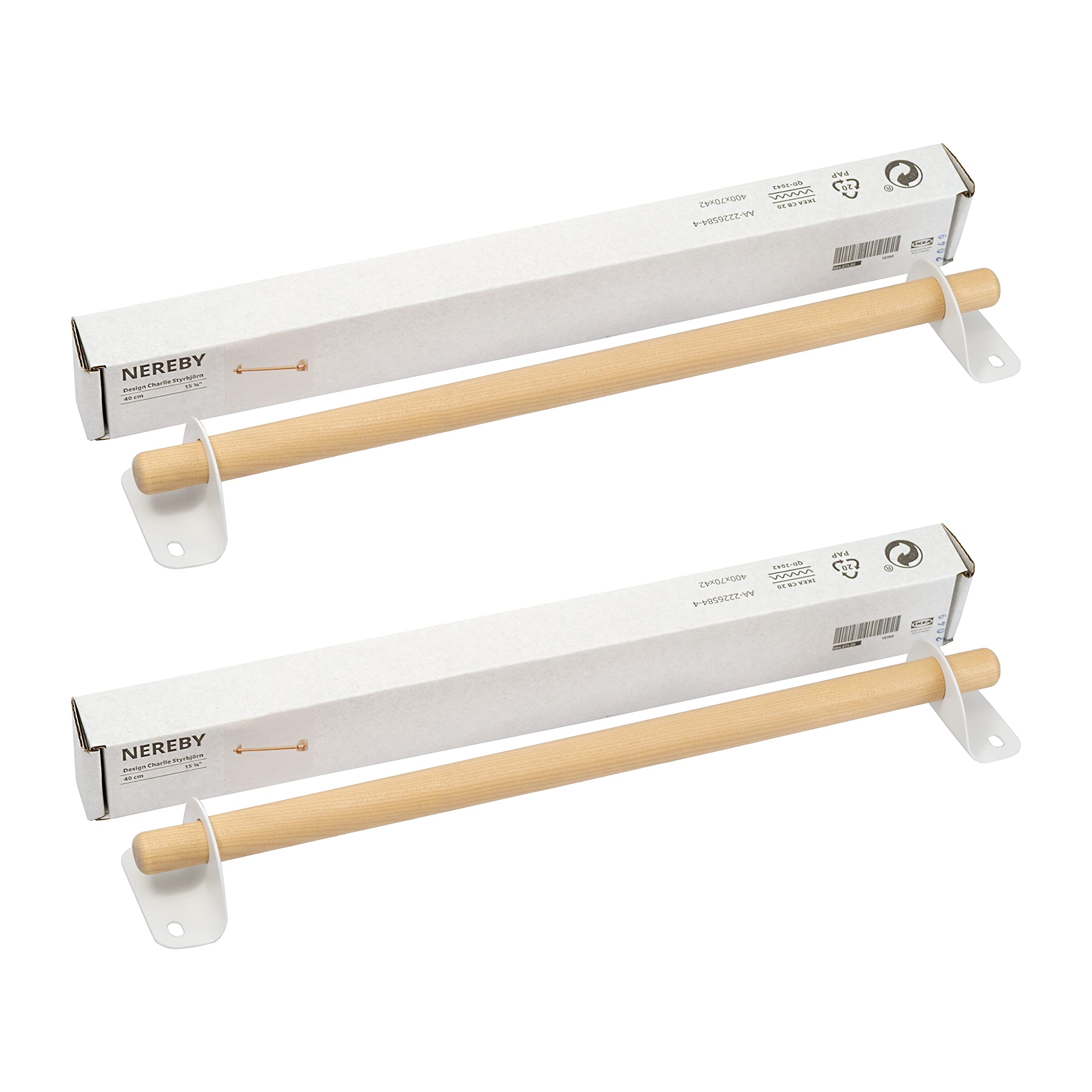 Ikea NEREBY Wooden Kitchen Rail, Birch/White, 40 Centimetres - Set of 2
