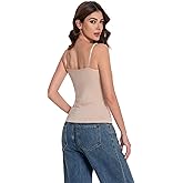 LuneNuelle Women Camisole Tank Top - Built-in Bra Adjustable Spaghetti Strap Scoop Neck Padded Casual Basic Cami Shirt