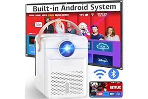 SAINYER Smart Projector 4K Android System, 15000Lm Mini Projector with WiFi and Bluetooth, 4K Outdoor Projector Max 300” Digital ±45° 4D Keystone Zoom Support, Compatible with Phone, TV Stick, Game, USB