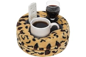 G GOOD GAIN Couch Cup Holder Pillow, Cute Sofa Drink Cup Holder Cozy Buddy | Desk Organizer for Mugs, Snacks, Phone, Makeup | Bed Caddy Tray for Car, Park, Beach, Picnic, Boat, RV, Table (Cheetah)