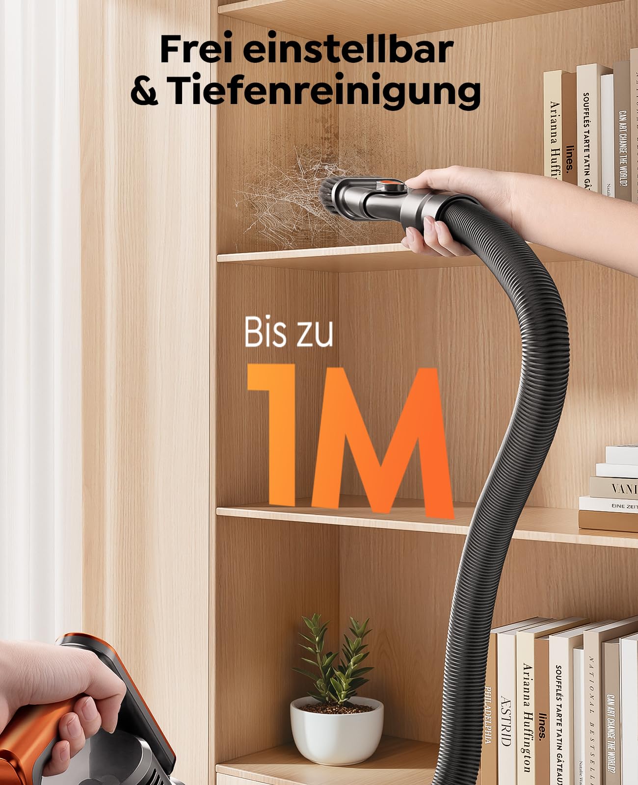 Fieety Akku Staubsauger,600W/50kPa/65Min Staubsauger Kabellos mit Wandmontierte Ladestation, Aromatherapie, Automatikmodus, Touchscreen, 1M Ausziehbarer Schlauch für Hartböden Teppiche Tierhaare Auto 4