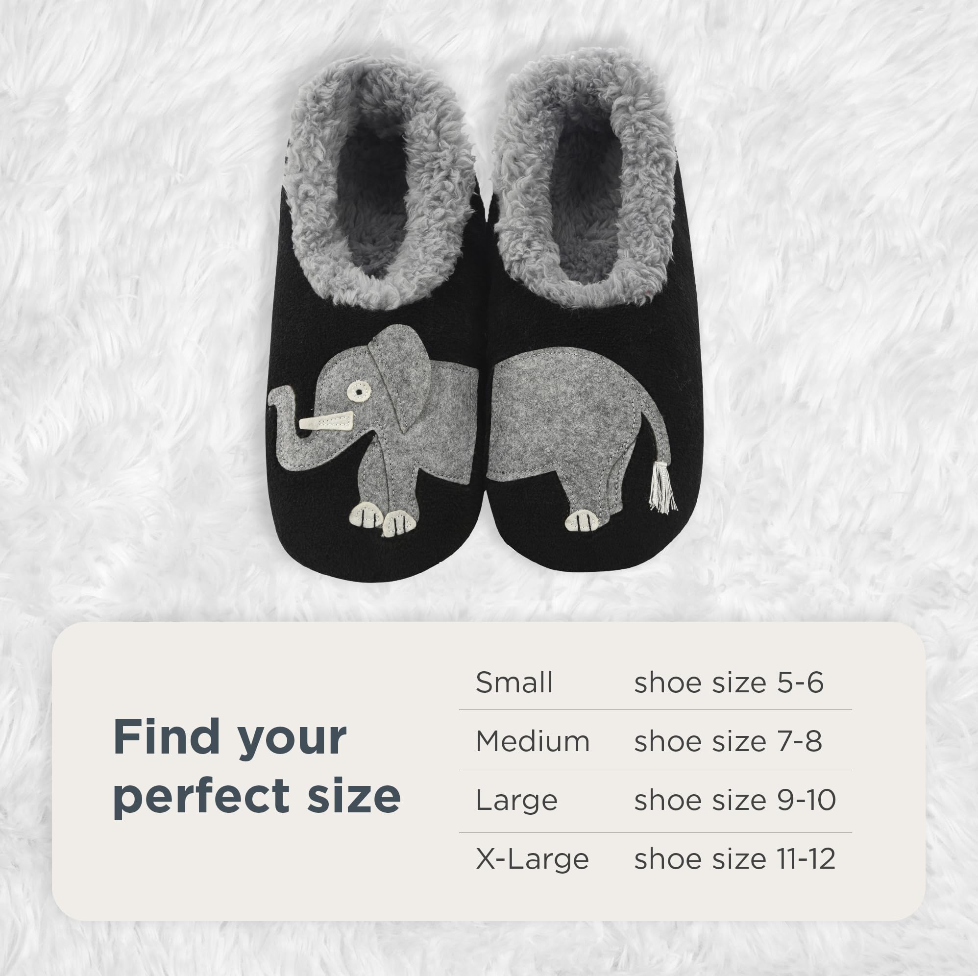 Snoozies Animal Slipper Socks for Women, Funny Animal and Fuzzy Slippers Soft Non-Slip with Sherpa Lining, Cute Slippers|Elephants, Medium