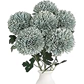 IPOPU 6PCS Dusty Blue Artificial Flowers 21.6’’ Silk Fake Chrysanthemums Large Faux Mums Flowers with Stems for for Wedding Home Kitchen Party Garden Indoor Decoration(Dusty Blue)