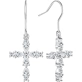 YL 925 Sterling Silver Cross Dangle Earrings Halo Birthstone Hook Earrings Religious Jewelry for Women