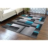 Masada Rugs, Modern Contemporary Area Rug, Turquoise Grey Black (6 Feet X 9 Feet)