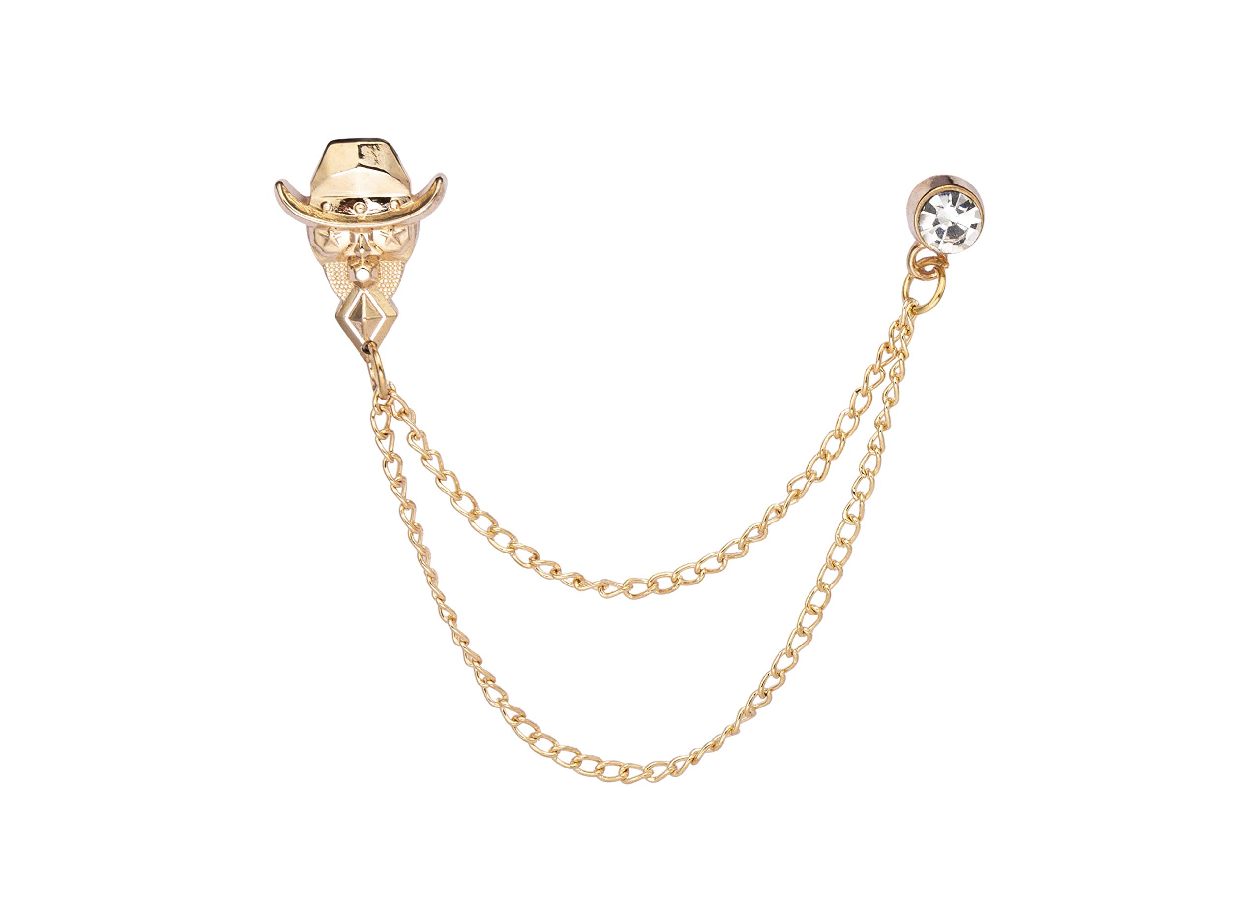 Brooch Lapel Pin for Men Gold Skull with Star Eyes and Hat Detailing Hanging Chain Lapel Pin Badge Coat Suit Wedding Gift Party Shirt Collar Accessories