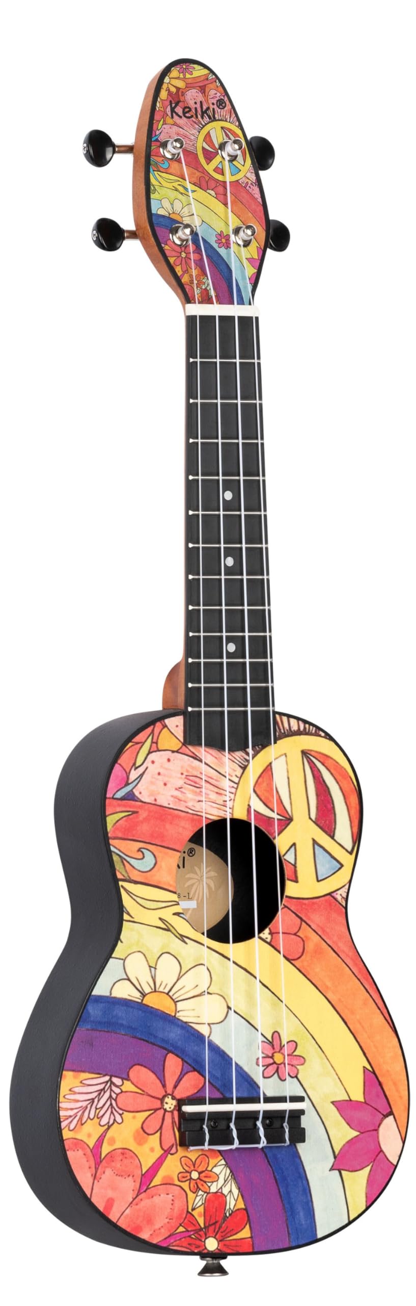 Ortega Guitars Soprano Ukulele Lefthanded – Acoustic – Keiki K2 Series – Including Accessories – Agathis, ABS, Peace ‘68 (K2-68-L)