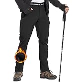 MOURCE Men's Fleece Lined Snow Hiking Pants Water Resistant,Insulated Winter Ski Pants 6 Zip Pockets and Belt