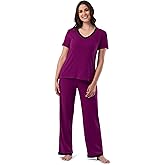 Fruit of the Loom womens Short Sleeve Tee and Pant 2 Piece Sleep Set