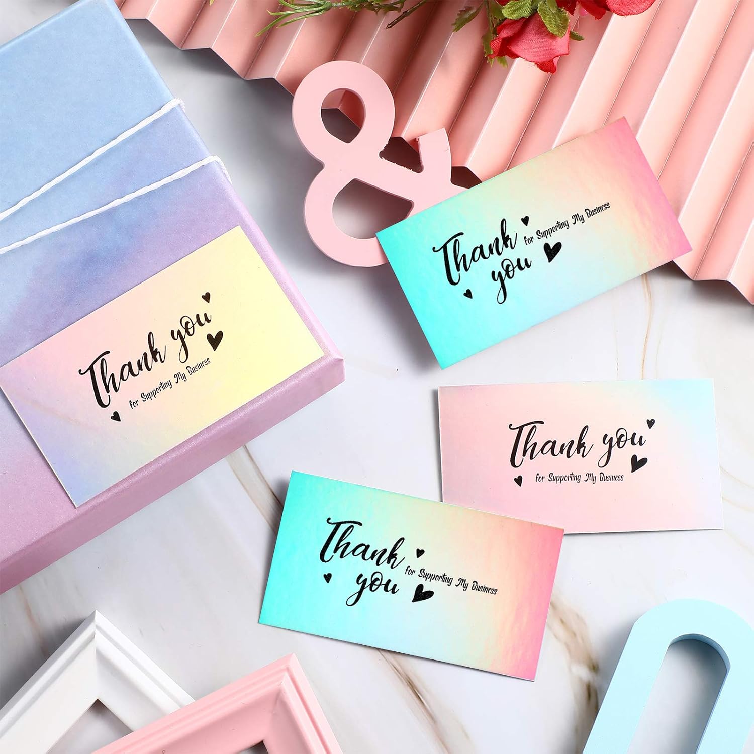 100 Pieces Thank You for Supporting My Small Business Cards, Holographic Silver Thank You Cards for Small Business Owners E-Commerce Retail Store Handmade Goods Customer Package Inserts, 3.5 x 2 Inch : Office Products