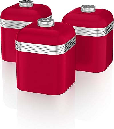 Swan Retro Kitchen Storage Canisters Iron Red Set Of 3 Amazon