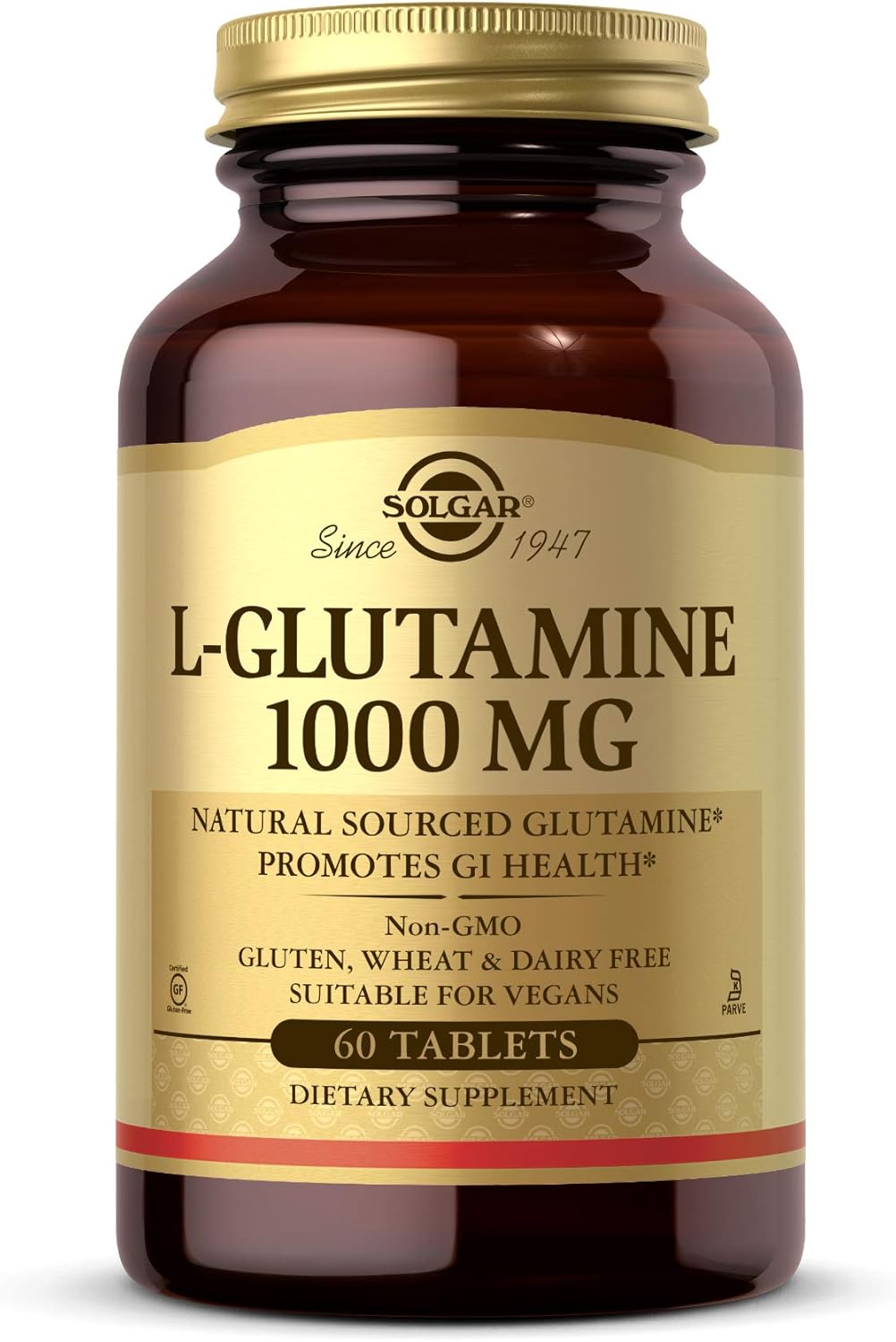 Solgar L-Glutamine 1000 mg, 60 Tablets - Natural Muscle Food - Promotes Gastrointestinal (GI) Health - Supports Brain Health - Non-GMO, Vegan, Gluten Free, Dairy Free, Kosher - 30 Servings