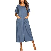 Ekouaer Women Robes Zipper Front Short Sleeve Full Length Housecoat with Pockets Loungewear S-4XL