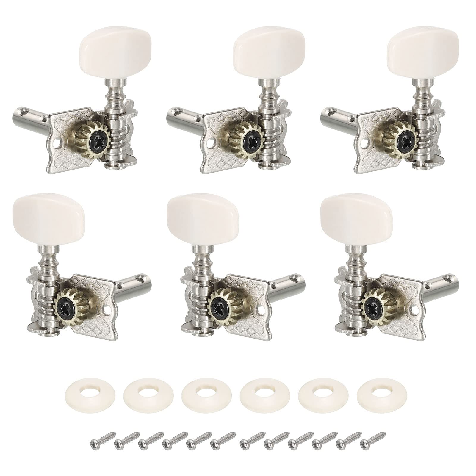 PATIKIL Classical Guitar String Tuning Pegs Chrome Plated Machine Heads Tuning Keys Tuners Single Hole for Classical Guitar 3L 3R, Beige, Pack of 6