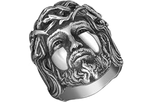 MEILORD Vintage Jesus Head Ring Christian Stainless Steel Retro Religious Amulet Ring, Baptism Christian Catholic Jewelry Gift for Men Boys