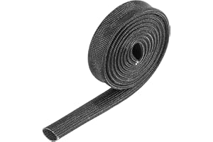X AUTOHAUX Fiberglass Heat Wire Shield Sleeve Heat High Temp Shield Adjustable Heat Shield 3.2ft 8mm 5/16" Black for Car Wire