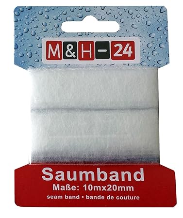 M&H-24 10m Bügelband Saumband für Textilien Hosen Gardinen Vorhänge zum kürzen/nähen, weiß 2cm