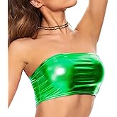 Gatielzana Women's Metallic Crop Top Shiny Strapless Tube Bra for Dancing, Raves, Festivals, Costumes