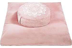 HUNNIDSPACE Meditation Zafu Cushion Set with Buckwheat Hulls & Memory Foam - Ergonomic Support for Yoga & Sitting - Removable Machine-Washable Luxury Velvet Cover - for Adults and Kids (Pink)