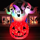 Opemon Halloween Inflatables Pumpkin Ghost Outdoor Decorations 6ft Giant Blow Up Three Ghost Inflatable Yard Decor with Built-in Colorful LED Lights for Holiday Party Lawn Garden Home Indoor Outside