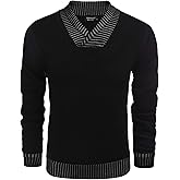 COOFANDY Men Casual Knitted Sweaters Shawl Collar Dress Sweater Long Sleeve V-Neck Pullover Tops