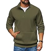 COOFANDY Mens Quarter Zip Pullover Fleece Lined Sweatshirts Long Sleeve Mock Neck Sweater with Pocket