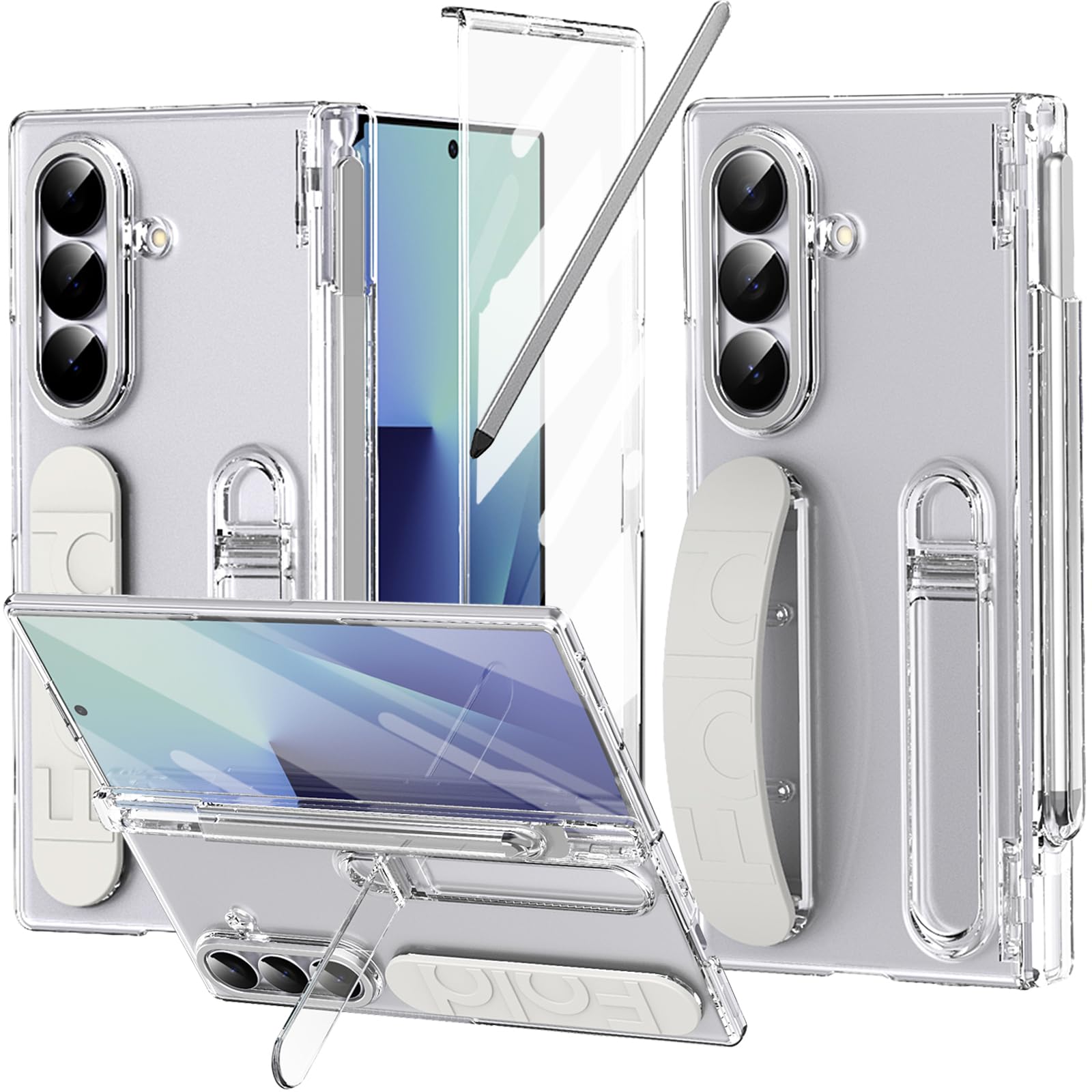 Photo 1 of YQODSZ Finger Strap for Samsung Galaxy Z Fold 7 Case with S Pen Holder & Stylus, Z Fold7 Hand Strap Case Kickstand Full Coverage Screen Protector Hinge Protection Wristband Cover for Z Fold 7 Clear