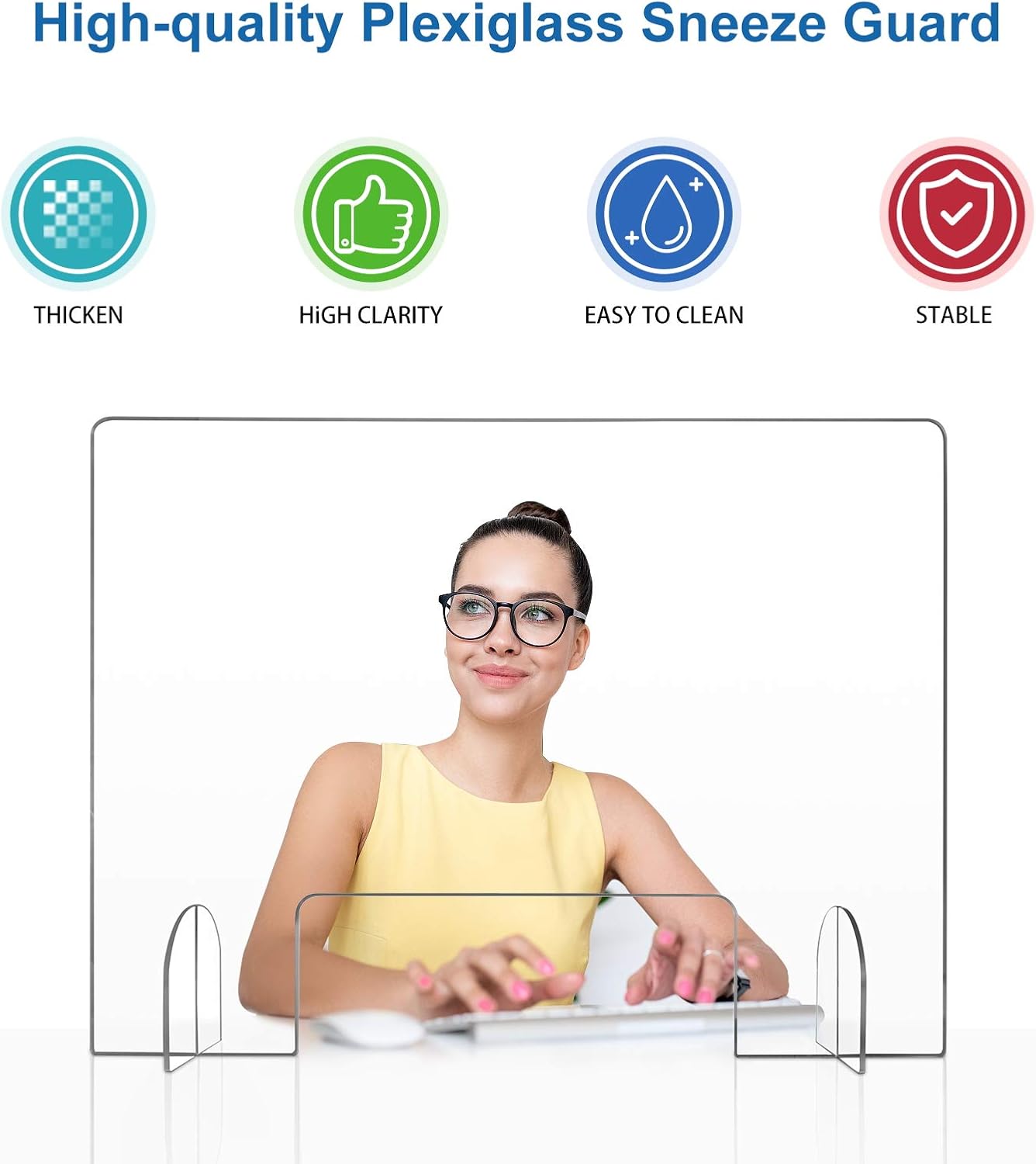 32”x24” Sneeze Guard, Plexiglass Clear Shield-Economy Sneeze Guard for Counter, Freestanding Acrylic Shield for Business and Customer Safety with Pass-Through Transaction Window.: Home Improvement