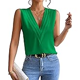 MYCOLORBLUE Sleeveless Chiffon Tops for Women Summer Triple V-neck T Shirts Business Office Dressy Outfit Blouse