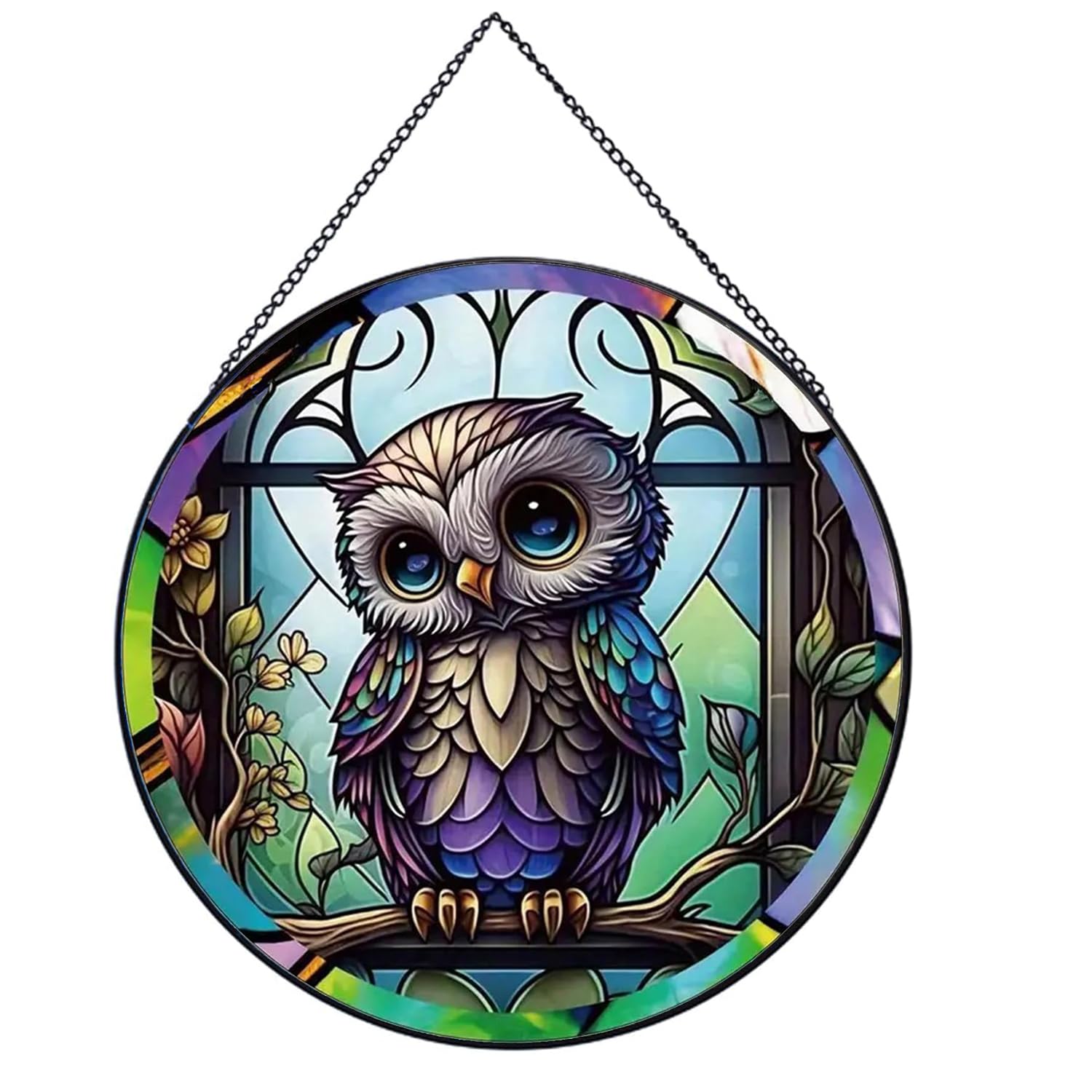 Payutou BaBy Owl Suncatcher Stained Glass,Hanging Stained Glass for Windows for Animal Lovers,20cm/7.87inch Hand-Painted Sun Catcher Garden Hangings Ornaments Halloween Fall Christmas Decor for Home