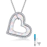 SNOWELLE Heart Urn Necklace 925 Sterling Silver Opal Pendant for Ashes Heart Memorial Keepsake Jewelry for Women