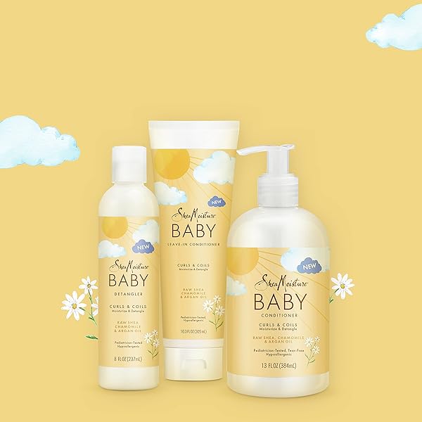 SHEAMOISTURE BABY LEAVE-IN CONDITIONER FOR CURLY HAIR RAW SHEA, CHAMOMILE AND ARGAN OIL MOISTURIZES AND HELPS DETANGLE DELICATE CURLS AND COILS 10.3 OZ