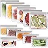 SPLF 12 Pack BPA FREE Reusable Storage Bags (6 Reusable Sandwich Bags, 6 Reusable Snack Bags), Extra Thick Freezer Bags Leakp