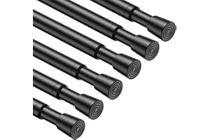 MEXAU 6PCS Small Tension Curtain Rod 27 to 38 Inch,Black Short Curtain Rods No Drilling,Loaded Expandable Spring Curtain Rods for Windows Kitchen,Closet,Cupboard,Door,Bookshelf