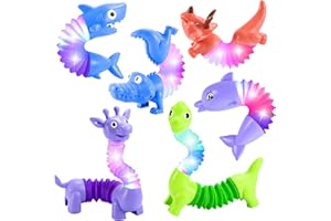 Delighkidz Animals Christmas Fidget Toys for Toddlers: 6 Pack LED Animal Pop Tubes for Kids 3 4 5 6 7 8 Year Old Girls Boys Toddler Birthday Gifts Autism Sensory Toy for Grandkids Age 3-8 Tube