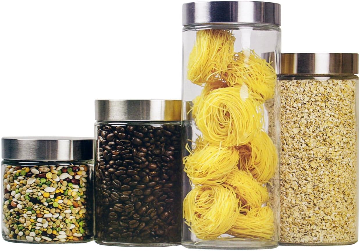 Home Basics 4 Piece Round Glass Canisters with Stainless