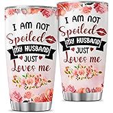 JENOIS Romantic Gift for Wife from Husband, I Am Not Spoiled Just Loved Quote 20oz Stainless Steel Insulated Tumbler, Floral Print Thermal Travel Mug for Anniversary, Valentine's Day, Birthday