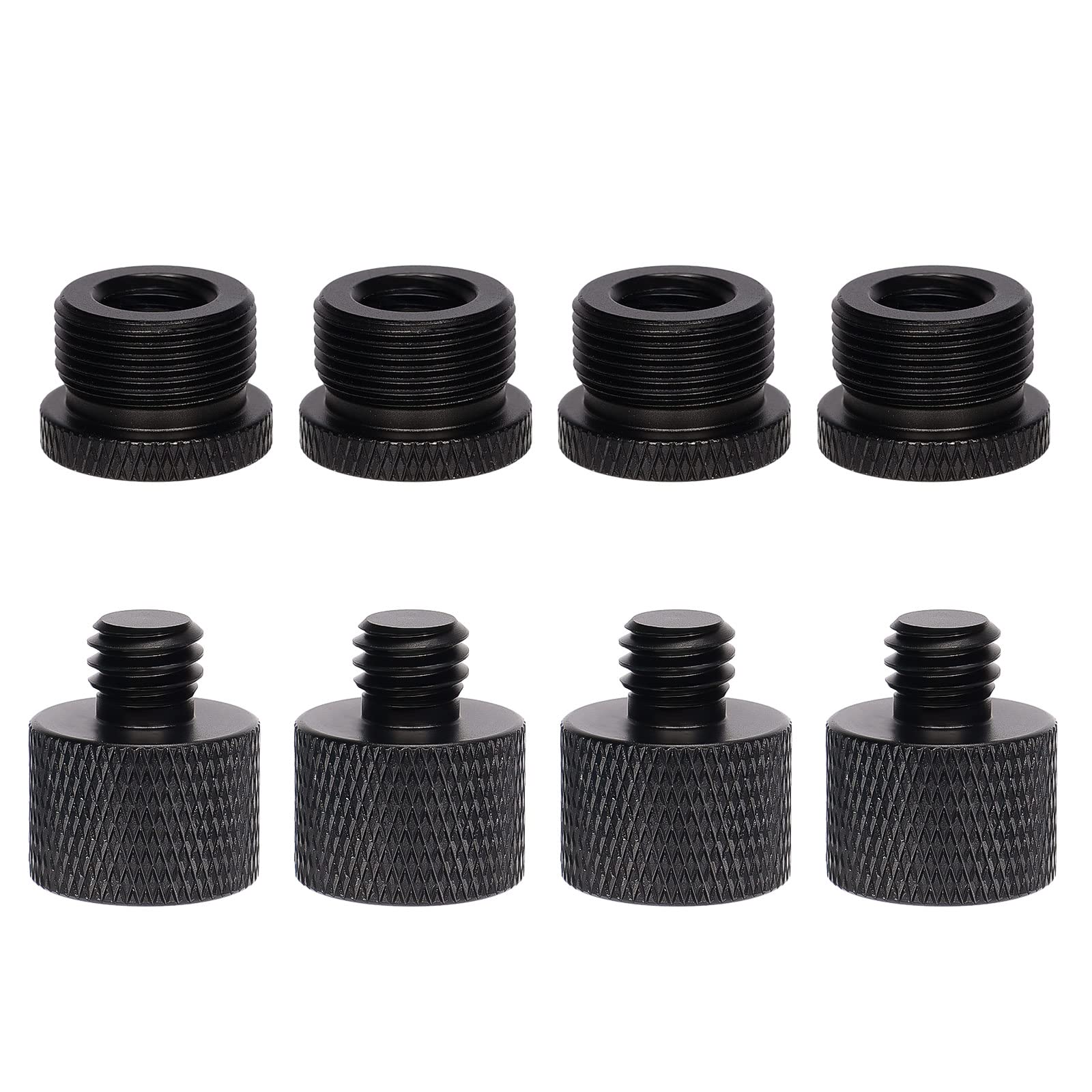 AIEX 8Pcs Mic Stand Adapter, Load-bearing Microphone Thread Adapter Set 5/8 Female to 3/8 Male and Screw for Camera Mount, Black