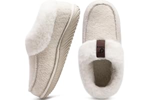 COFACE Women's Memory Foam House Slippers Arch Support Moccasin Winter Shoes Ladies Warm Fuzzy Faux Fur Collar With Indoor Outdoor Rubber Sole