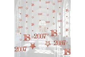 Eucutur Pink Rose Gold 18th Birthday Decorations for Girls, Pre-Strung Glitter Twinkle Number 2007 18 Years Old Hanging Streamer Banner Party Supplies, Pink Sweet Eighteen Birthday Gift Decor