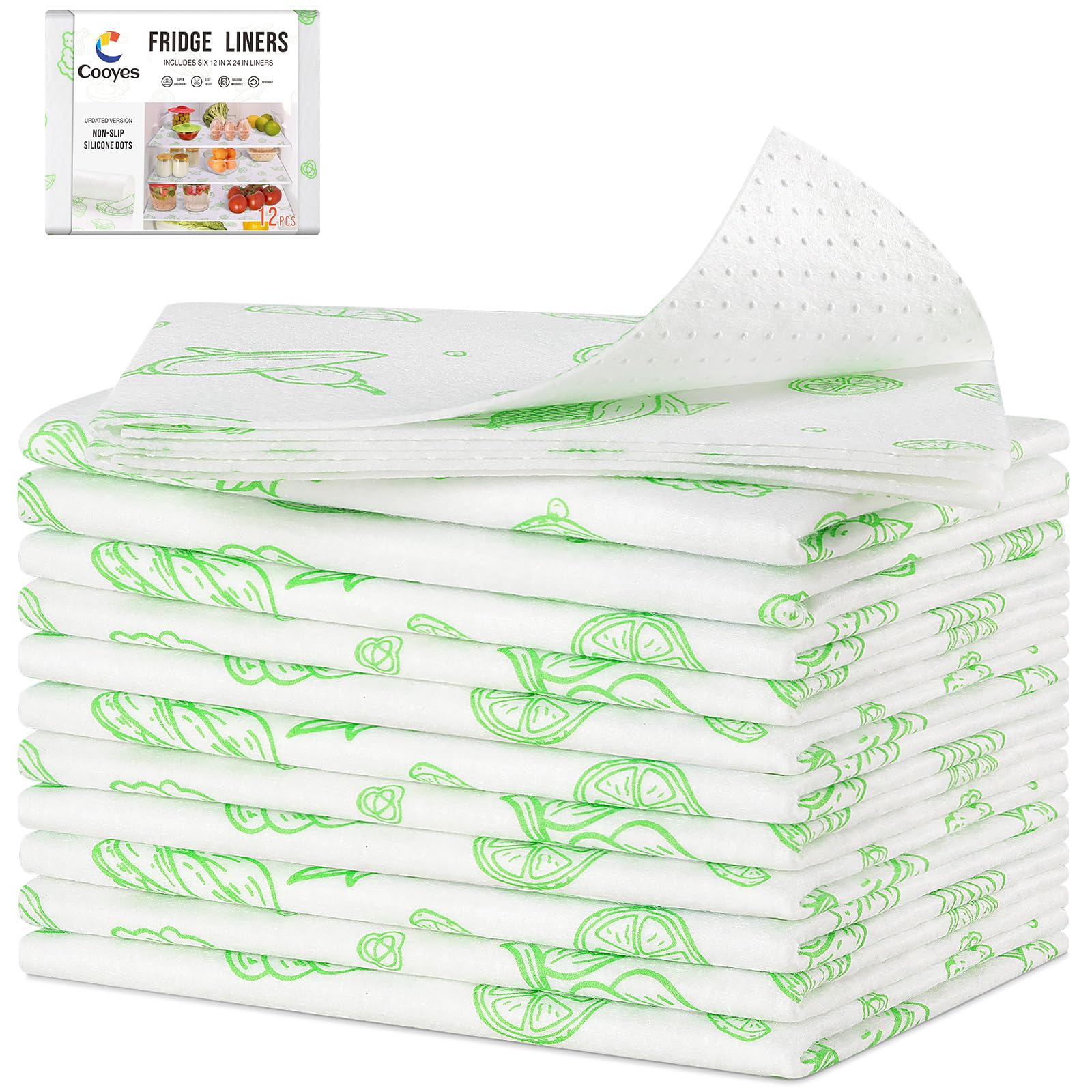 Cooyes 12 Pack Refrigerator Shelf Liners for French Door Fridge, 17.7" × 36" Extra Large, Non-Slip Fridge Mats Machine Washable, Refrigerator Drawer Liner for Glass Shelves Kitchen Cabinet Image