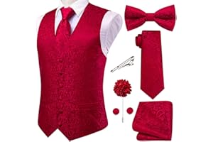 Hi-Tie Men's Silk Vest Bowtie Set Formal Suit Vest Jacquard Tie Handkerchief Cufflinks 5PCS Dress Waistcoats Wedding