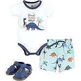 Hudson Baby Unisex Baby Cotton Bodysuit, Shorts and Shoe Set