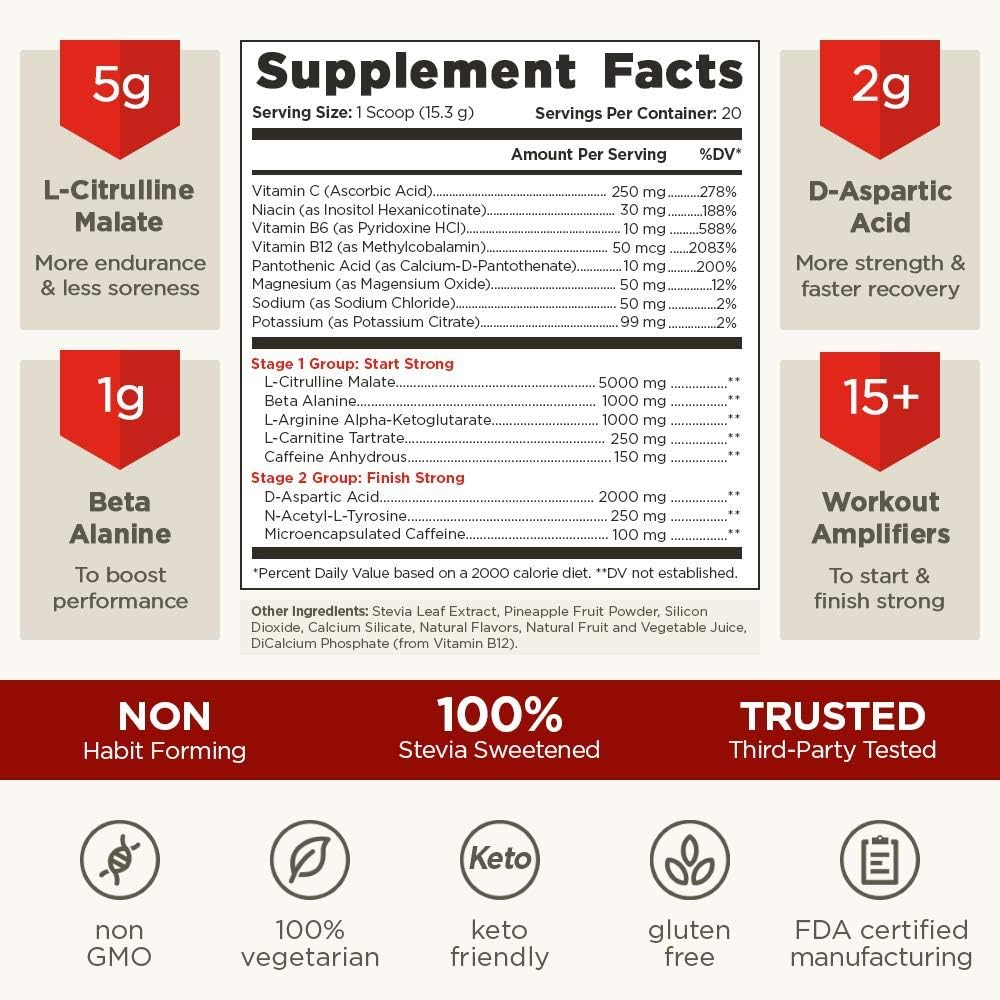 Vintage Blast Pre Workout - First Two-Stage Pre-Workout Supplement - Lasting Energy & Endurance Nitric Oxide Booster & Vitamin C for Immunity - Natural Flavors & Sweeteners - Blueberry Lemonade Powder: Health & Personal Care