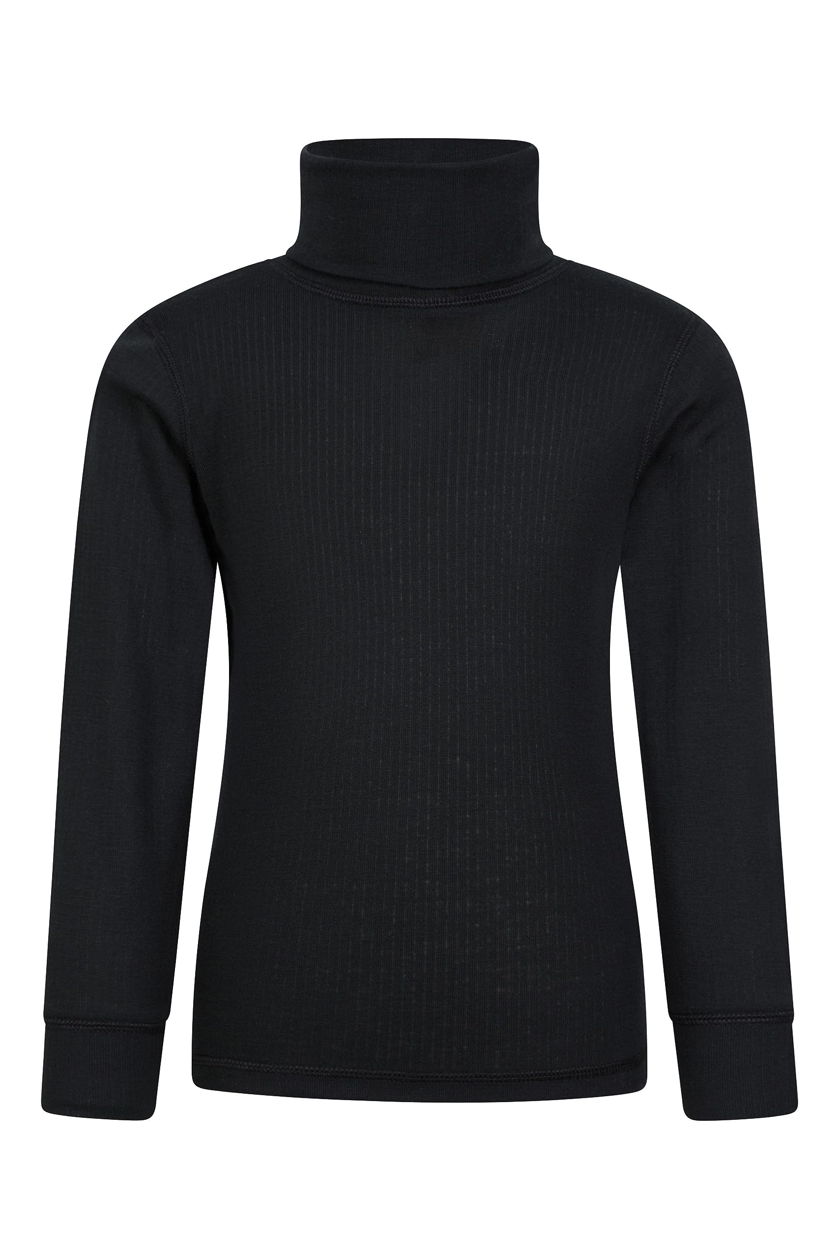 Mountain Warehouse Talus Kids Roll Neck Top - Quick Wicking Jumper, Easy Care Turtle Neck Tee, Warm Thermal Baselayer, Lightweight - for Winter, Walking, Hiking Black Kids Size 3-4 Years