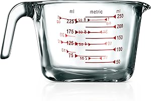 NutriChef 250 ml. Glass Measuring Cup - 8.62 oz Premium Heat Resistant Glass Cup, with Customized Decal Scale, Oven and Dishw