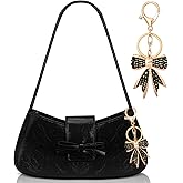 Abbylike Bow Shoulder Bag for Women with Rhinestone Bow Charm Handbag Y2k Purse Leather Clutch Cute for Valentine's Day Gift