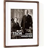 11x14 Wooden Picture Frames USA-Sourced Natural Walnut Solid Wood Photo Frame Handcrafted Rounded Corner with Mat to 8x10 Picture Frame Vintage Display with Real Glass Family Picture